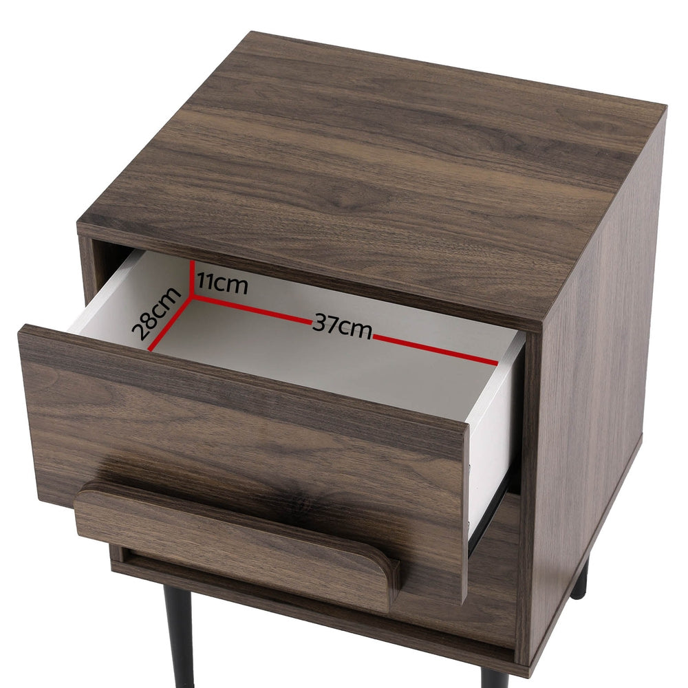 Artiss Bedside Table Nightstand 2 Drawers - Walnut FUR-T-BS-02-WAL