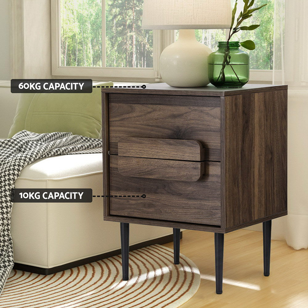Artiss Bedside Table Nightstand 2 Drawers - Walnut FUR-T-BS-02-WAL