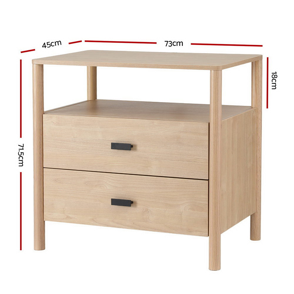 Artiss Bedside Table Nightstand 2 Drawers - Pine FUR-T-BS-03-WD