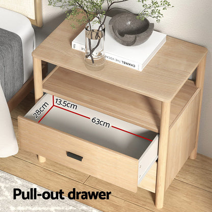 Artiss Bedside Table Nightstand 2 Drawers - Pine FUR-T-BS-03-WD