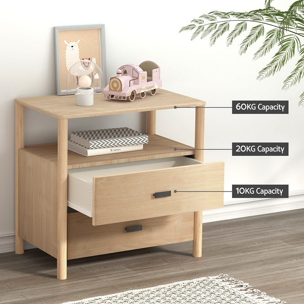 Artiss Bedside Table Nightstand 2 Drawers - Pine FUR-T-BS-03-WD