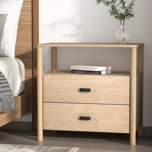 Artiss Bedside Table Nightstand 2 Drawers - Pine FUR-T-BS-03-WD