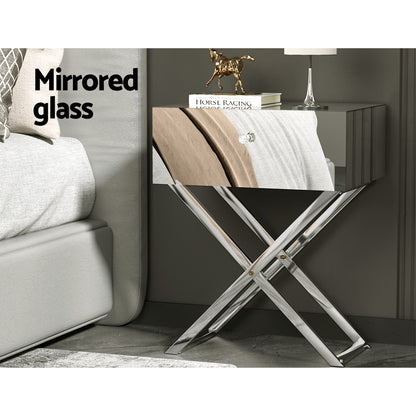 Artiss Mirrored Bedside Table Drawers Side Table Storage Nightstand Silver MOCO FUR-T-BS-MR-01-SR