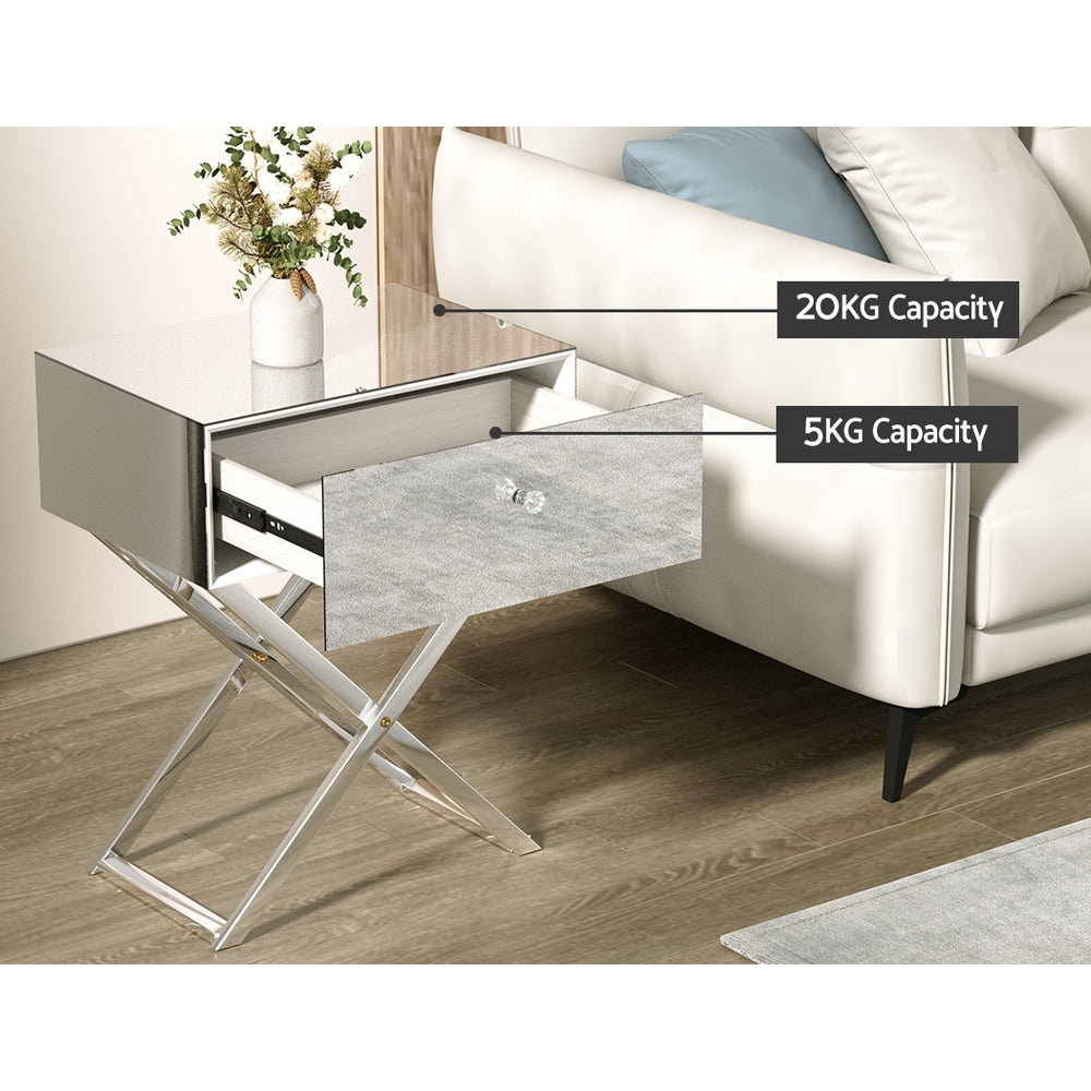 Artiss Mirrored Bedside Table Drawers Side Table Storage Nightstand Silver MOCO FUR-T-BS-MR-01-SR