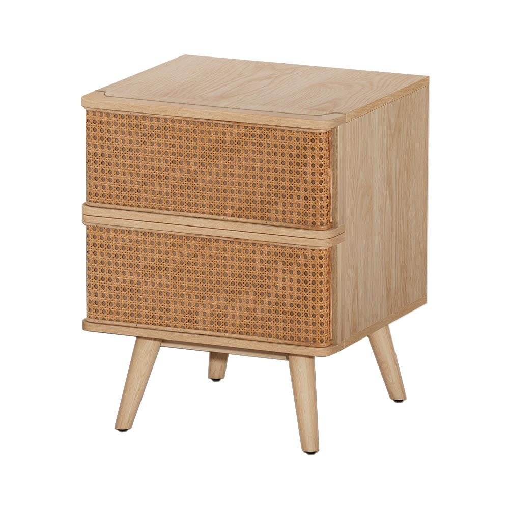 Artiss Rattan Bedside Table Drawers Side End Table Storage Nightstand Oak NORA FUR-T-BS-RAT-01-WD