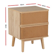 Artiss Rattan Bedside Table Drawers Side End Table Storage Nightstand Oak NORA FUR-T-BS-RAT-01-WD