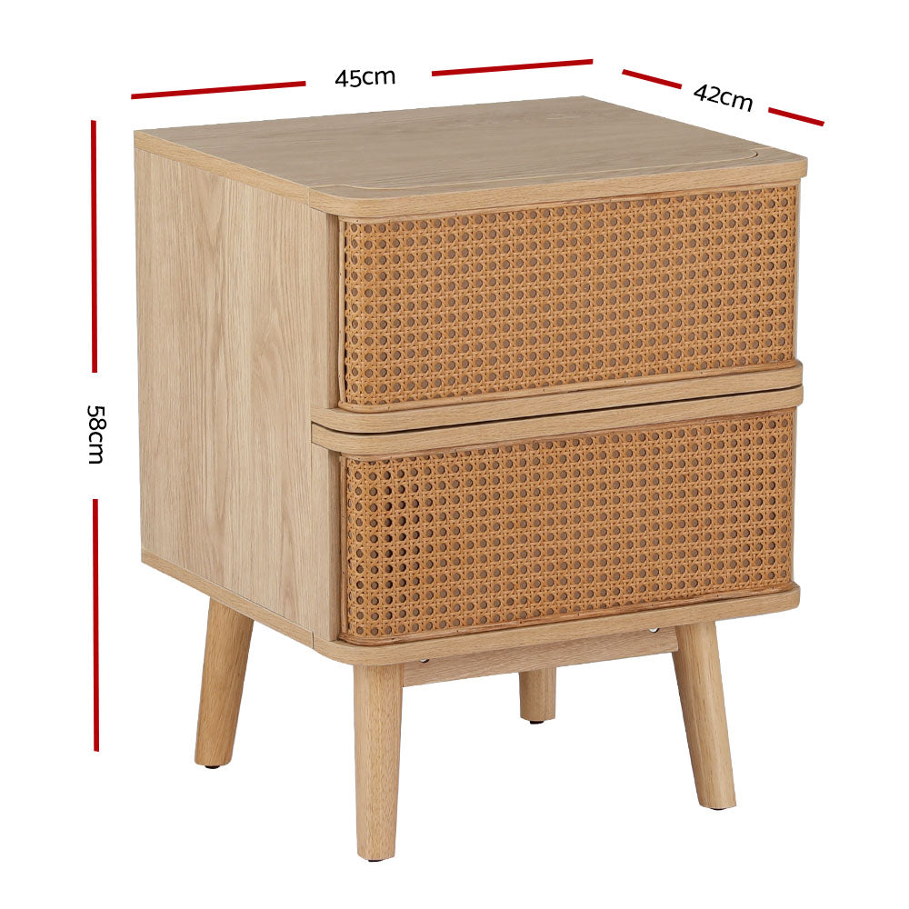 Artiss Rattan Bedside Table Drawers Side End Table Storage Nightstand Oak NORA FUR-T-BS-RAT-01-WD