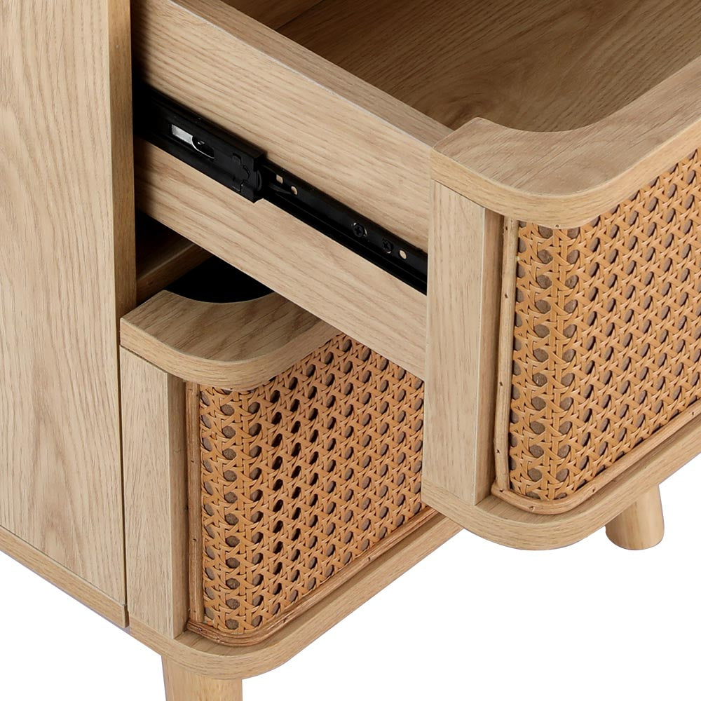 Artiss Rattan Bedside Table Drawers Side End Table Storage Nightstand Oak NORA FUR-T-BS-RAT-01-WD