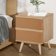 Artiss Rattan Bedside Table Drawers Side End Table Storage Nightstand Oak NORA FUR-T-BS-RAT-01-WD