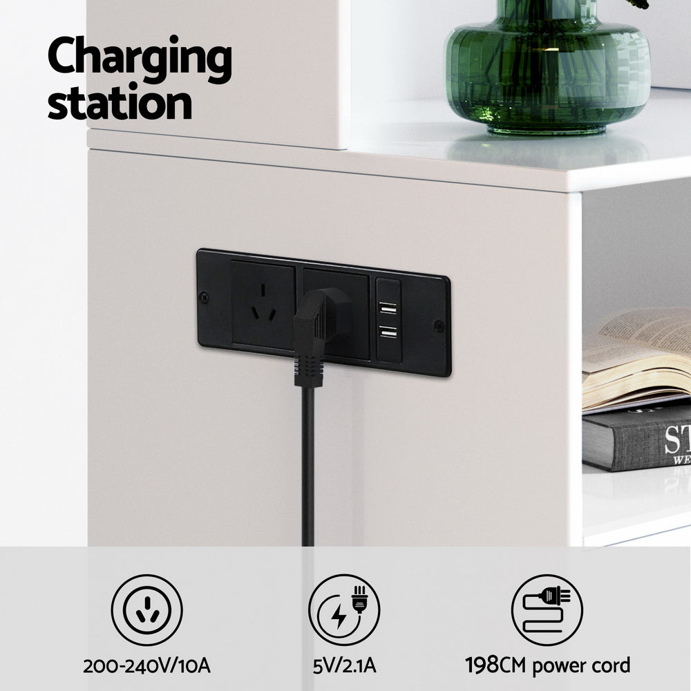 Artiss Bedside Table Nightstand Charging Station FUR-T-BS-SHEL-01-WH