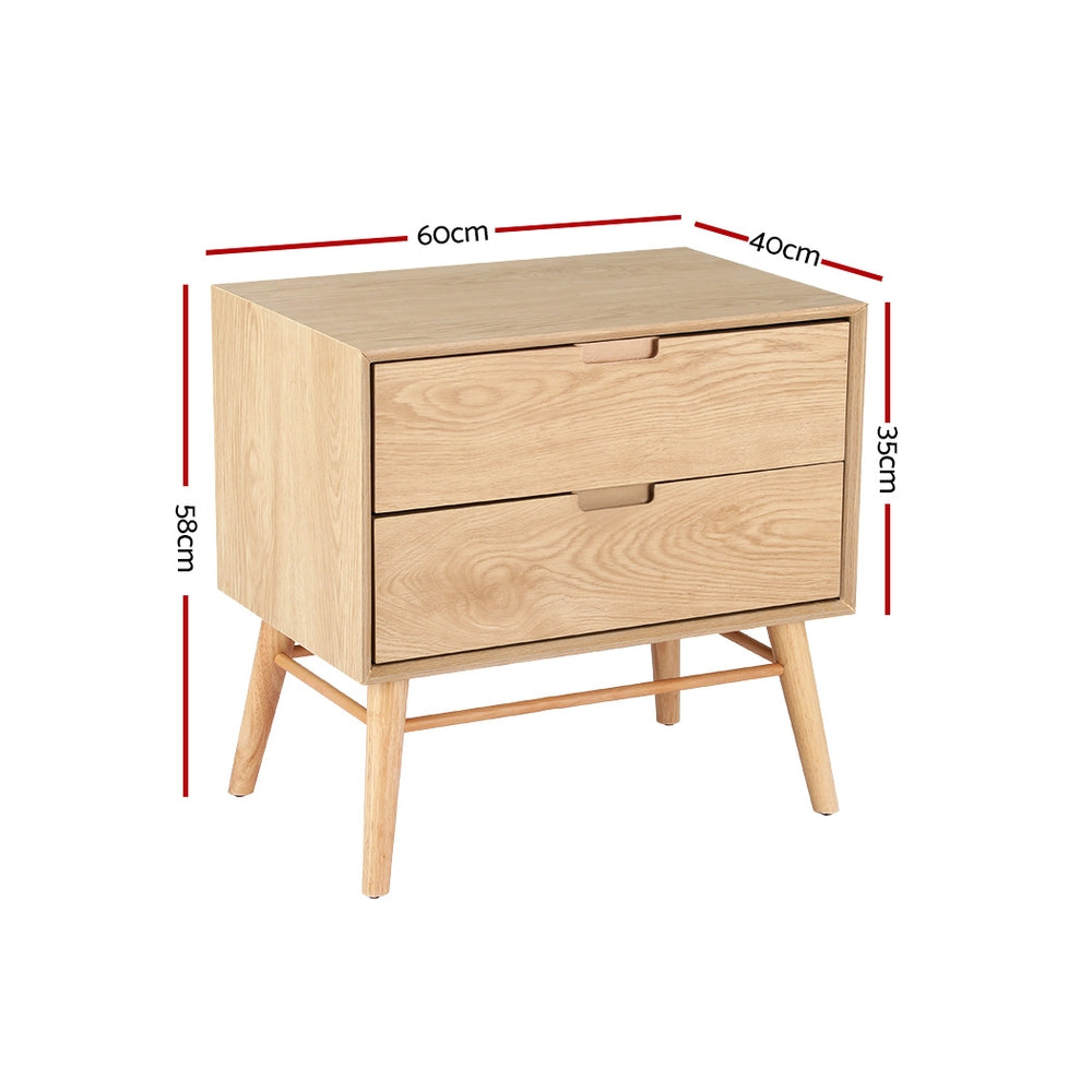 Artiss Bedside Table Drawers Side End Table Storage Cabinet Nightstand Oak GINO FUR-T-BS02-2D-WD