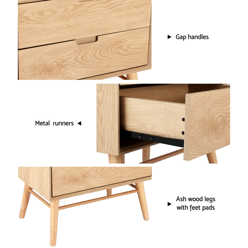 Artiss Bedside Table Drawers Side End Table Storage Cabinet Nightstand Oak GINO FUR-T-BS02-2D-WD