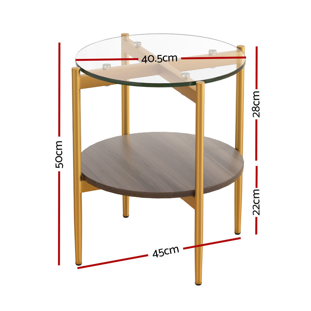 Artiss Coffee Table 45CM Round Tempered Glass Carol FUR-T-COF-01-GD