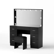 Artiss Dressing Table Vanity Desk Set Stool 10 Led Bulbs Black FUR-T-DRESS07-LED-BK-ABC