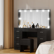 Artiss Dressing Table Vanity Desk Set Stool 10 Led Bulbs Black FUR-T-DRESS07-LED-BK-ABC