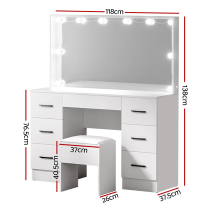 Artiss Dressing Table Set Stool 10 Led Bulbs White Debbie FUR-T-DRESS07-LED-WH-ABC