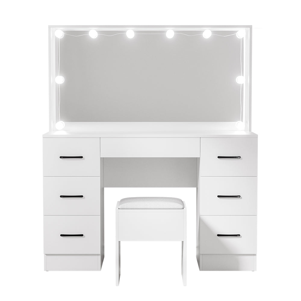 Artiss Dressing Table Set Stool 10 Led Bulbs White Debbie FUR-T-DRESS07-LED-WH-ABC