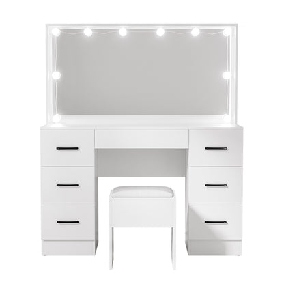 Artiss Dressing Table Set Stool 10 Led Bulbs White Debbie FUR-T-DRESS07-LED-WH-ABC
