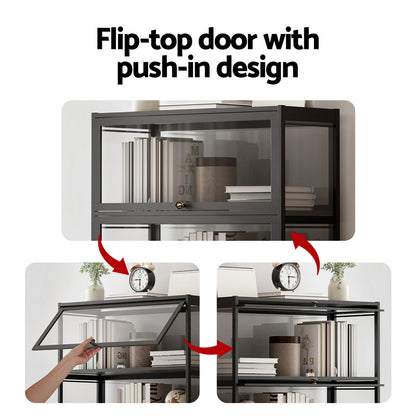 Artiss 5-Tier Display Cabinet Storage Bookshelf Clear Shelf Black