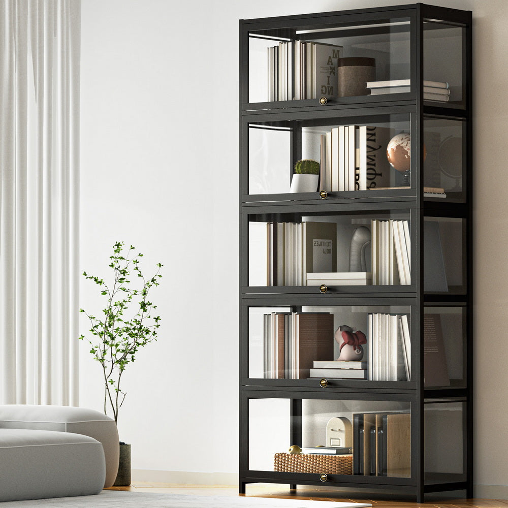 Artiss 5-Tier Display Cabinet Storage Bookshelf Clear Shelf Black FUR-T-DSHELF-03-BK