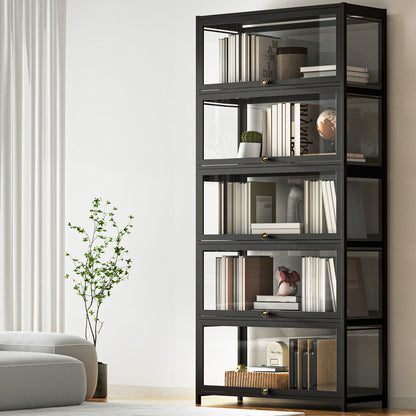Artiss 5-Tier Display Cabinet Storage Bookshelf Clear Shelf Black FUR-T-DSHELF-03-BK