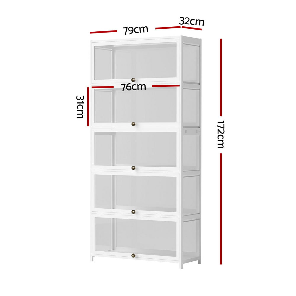 Artiss 5-Tier Display Cabinet Storage Bookshelf Clear Shelf White FUR-T-DSHELF-03-WH