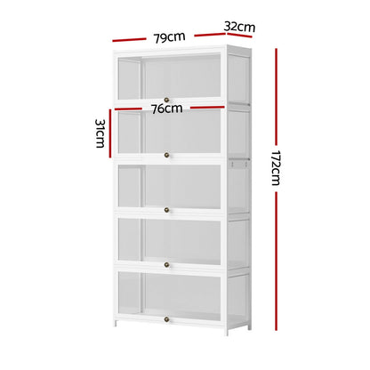 Artiss 5-Tier Display Cabinet Storage Bookshelf Clear Shelf White FUR-T-DSHELF-03-WH