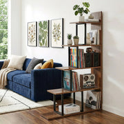 Artiss 5 Tiers Bookshelf Ladder Corner Shelf Bookcase Walnut FUR-T-LSHLEF-5T-WD