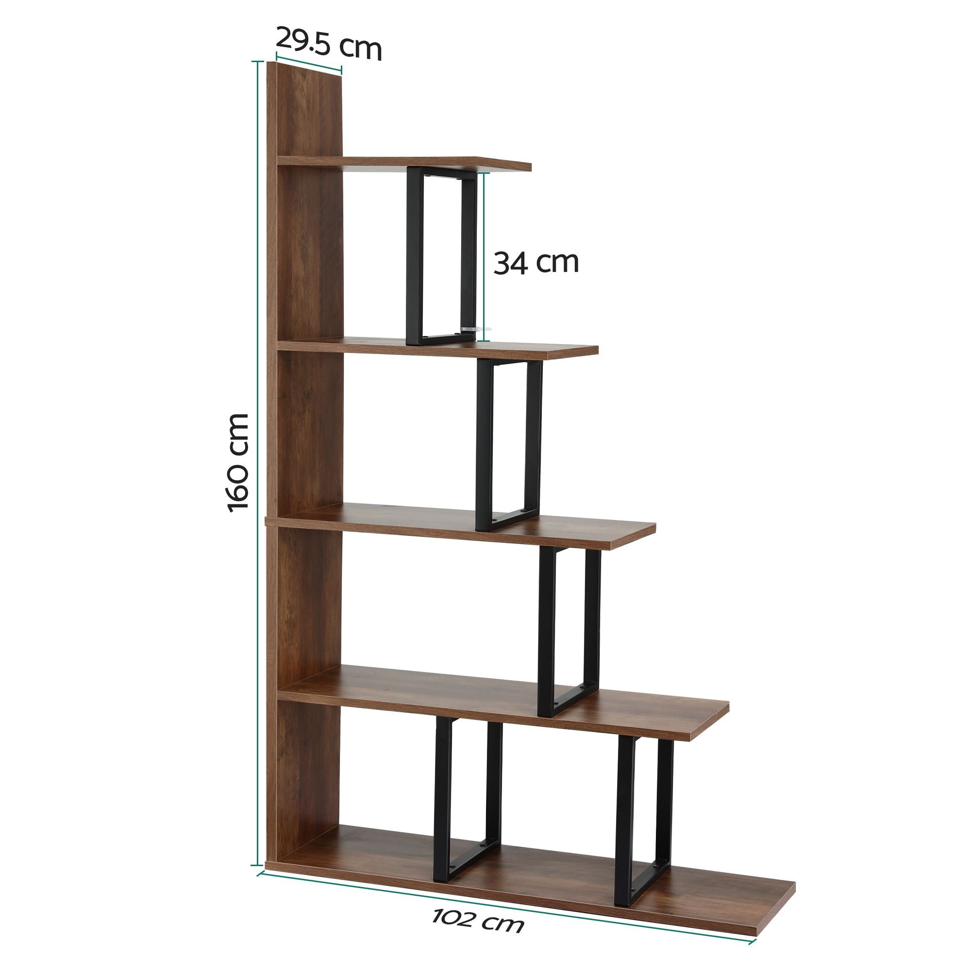 Artiss 5 Tiers Bookshelf Ladder Corner Shelf Bookcase Walnut FUR-T-LSHLEF-5T-WD