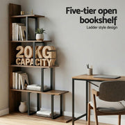 Artiss 5 Tiers Bookshelf Ladder Corner Shelf Bookcase Walnut FUR-T-LSHLEF-5T-WD