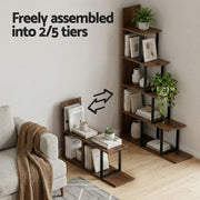 Artiss 5 Tiers Bookshelf Ladder Corner Shelf Bookcase Walnut FUR-T-LSHLEF-5T-WD