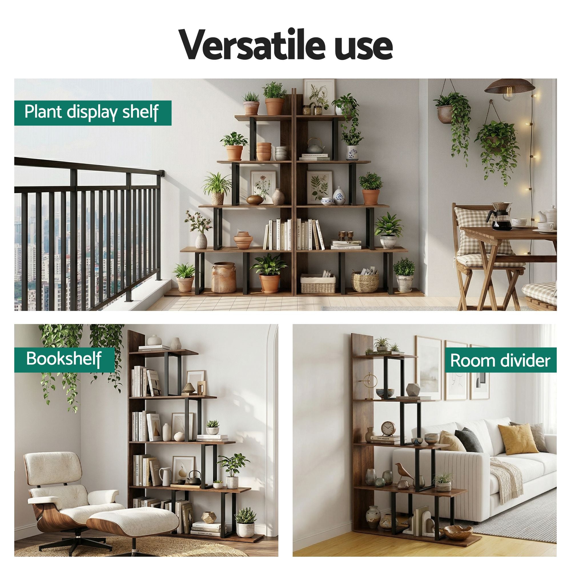 Artiss 5 Tiers Bookshelf Ladder Corner Shelf Bookcase Walnut FUR-T-LSHLEF-5T-WD