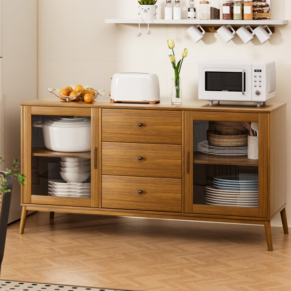 Artiss Buffet Sideboard Glass Doors - Oak FUR-T-SID-04-WD-ABC