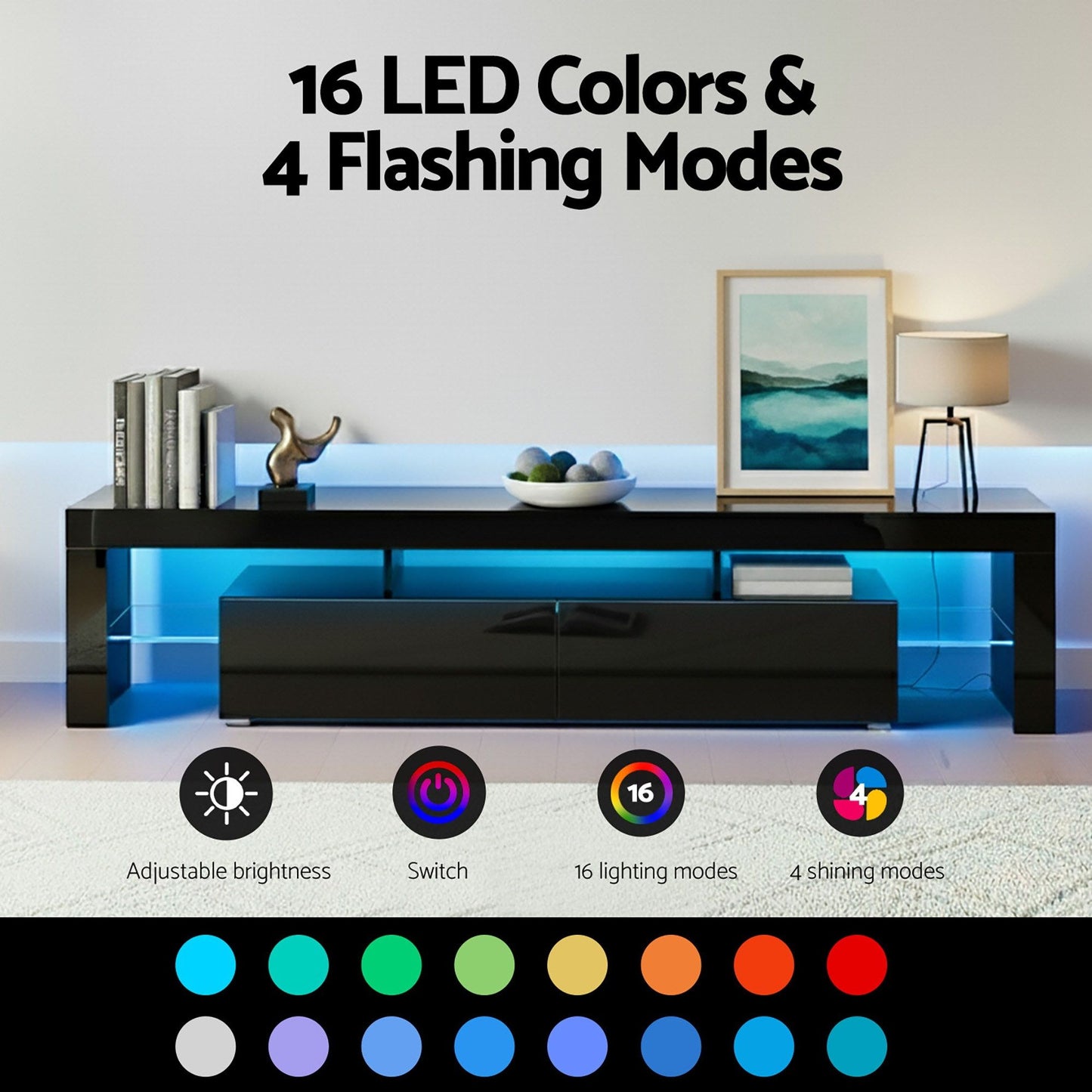 Artiss LED TV Unit & Coffee Table Set Storage Cabinet Black FUR-TV-COF-LED-BK