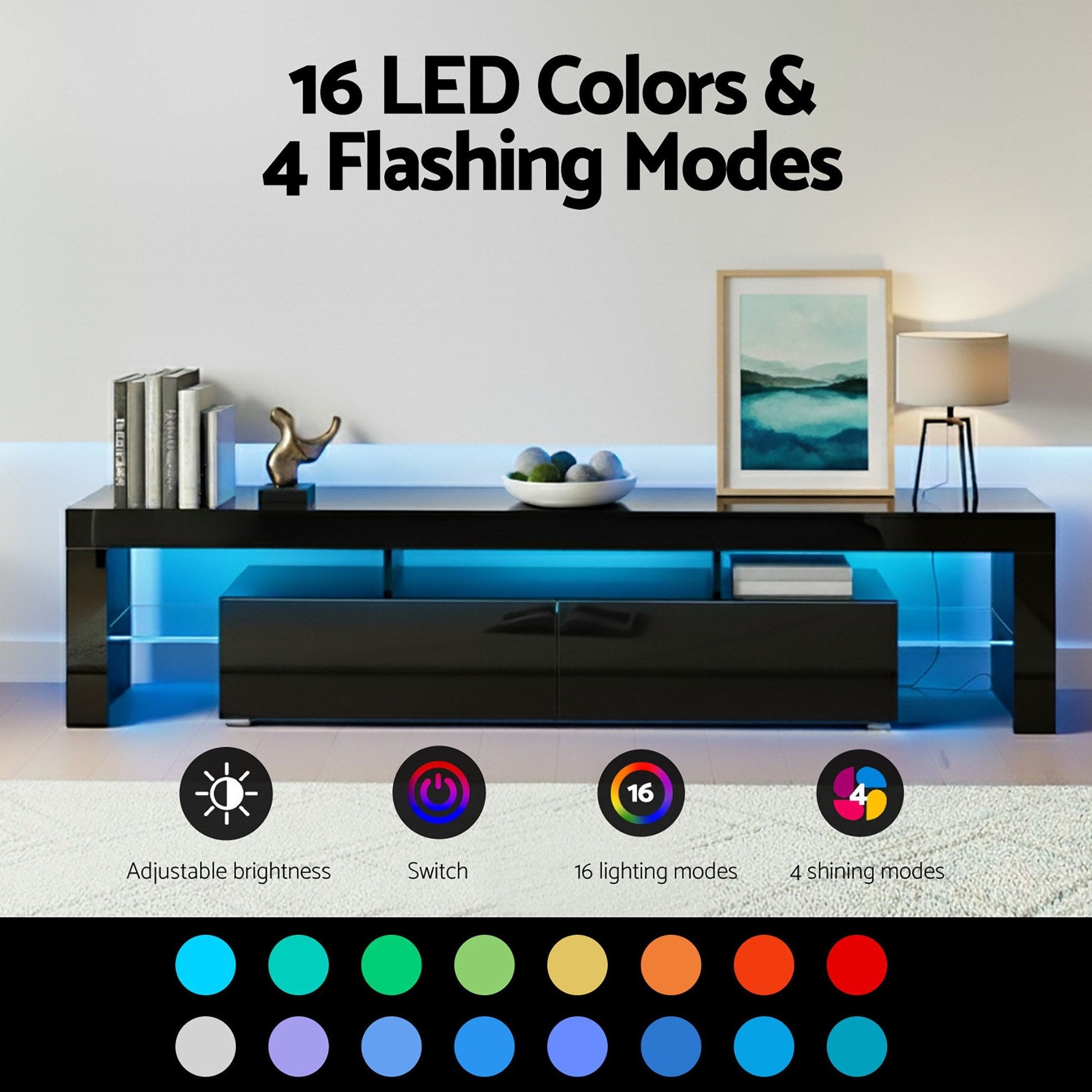 Artiss LED TV Unit & Coffee Table Set Storage Cabinet Black FUR-TV-COF-LED-BK