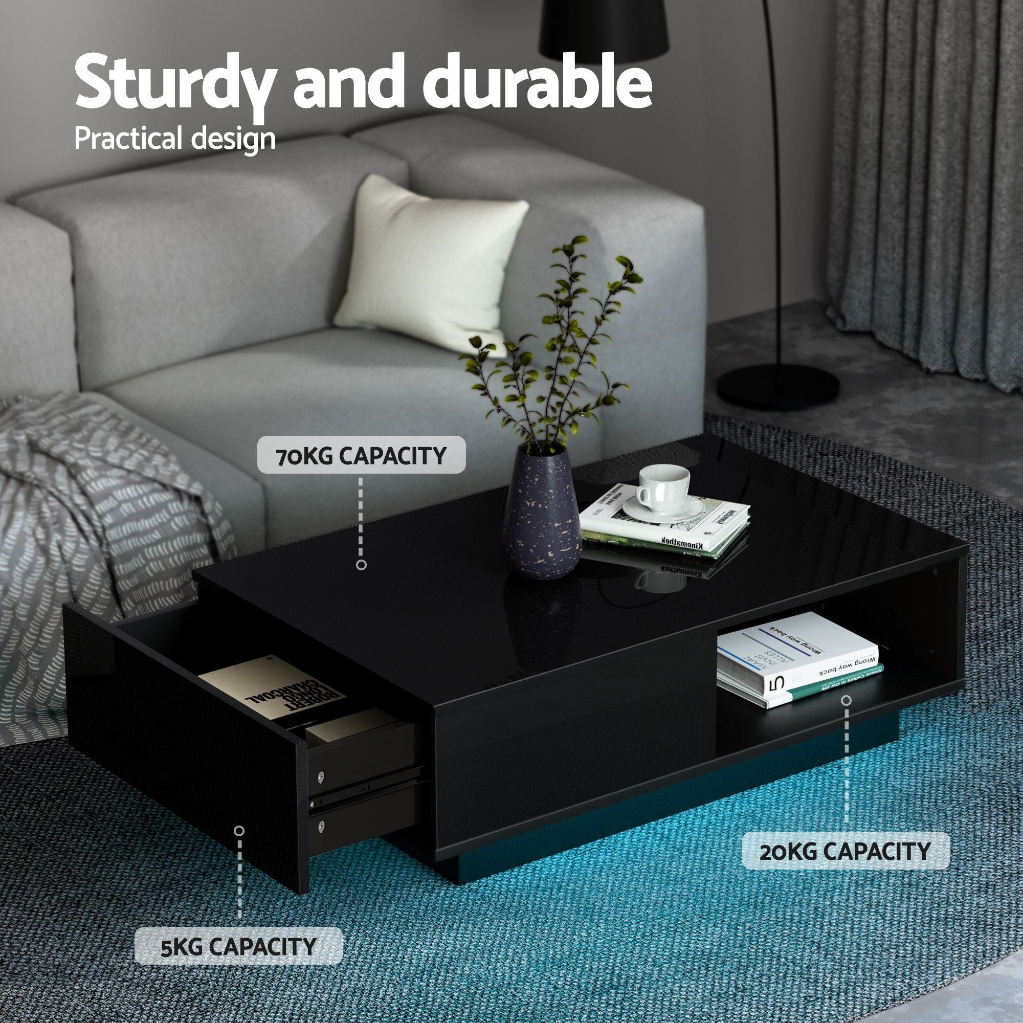 Artiss LED TV Unit & Coffee Table Set Storage Cabinet Black