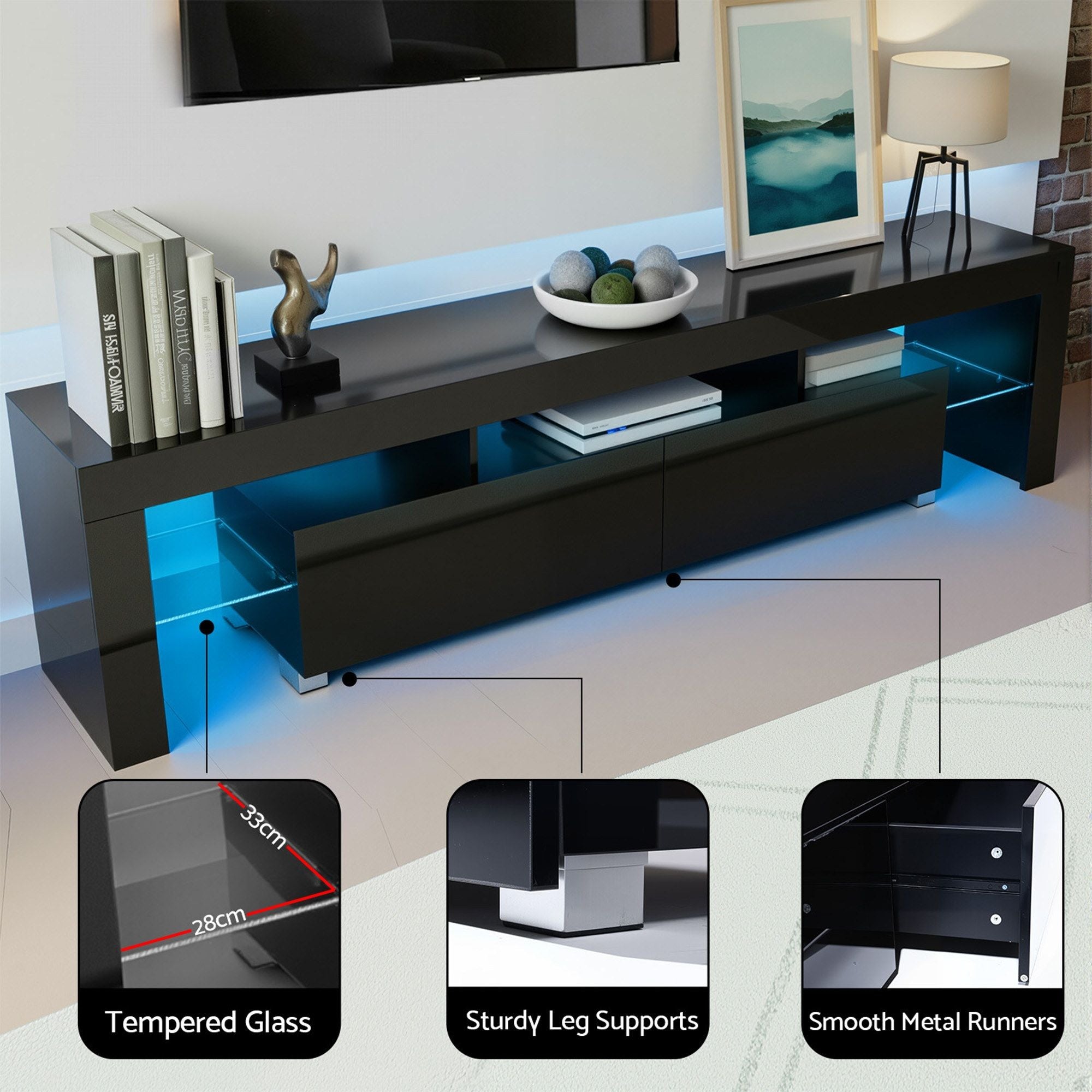 Artiss LED TV Unit & Coffee Table Set Storage Cabinet Black
