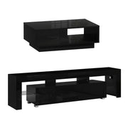 Artiss LED TV Unit & Coffee Table Set Storage Cabinet Black