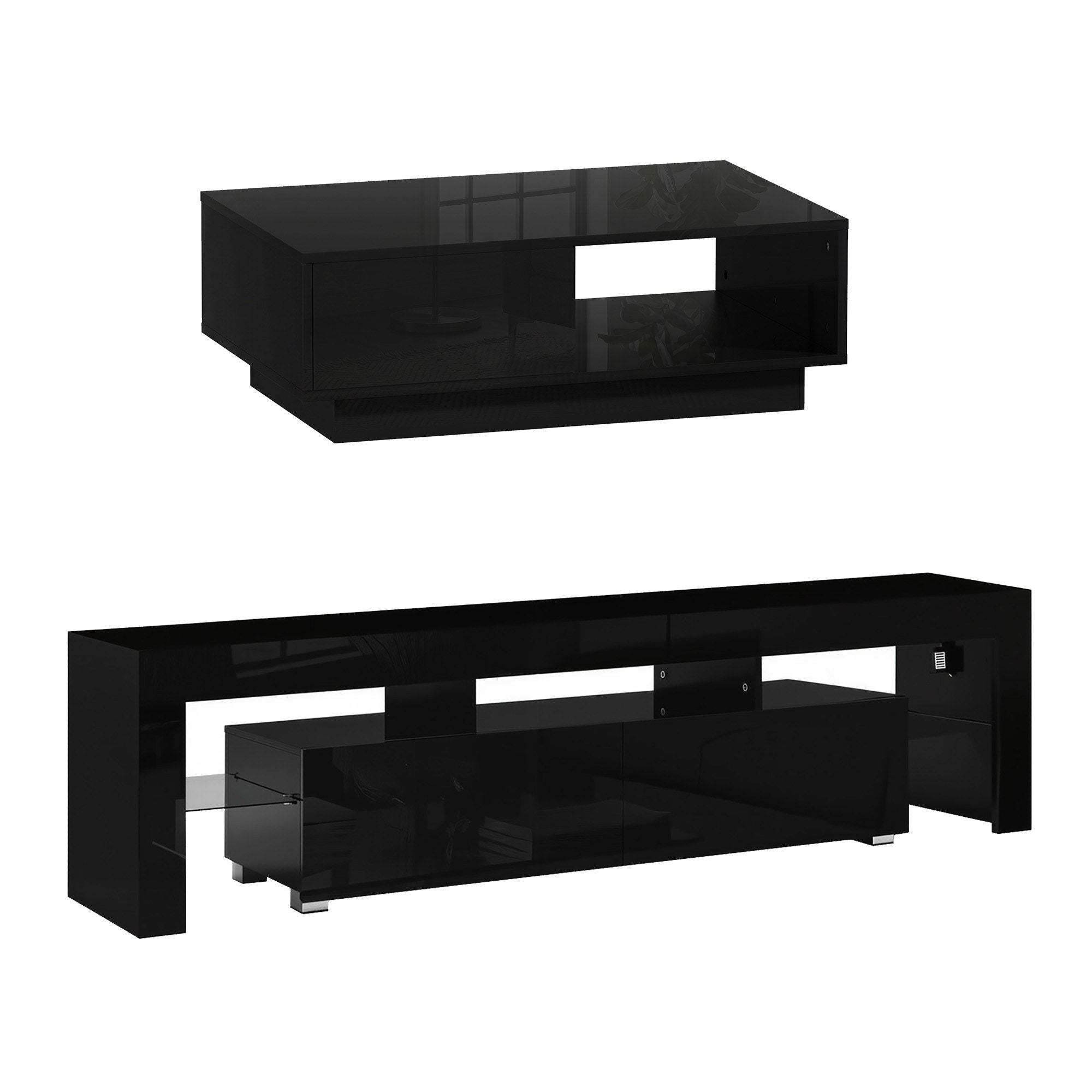 Artiss LED TV Unit & Coffee Table Set Storage Cabinet Black