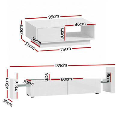 Artiss LED TV Unit & Coffee Table Set Storage Cabinet White FUR-TV-COF-LED-WH