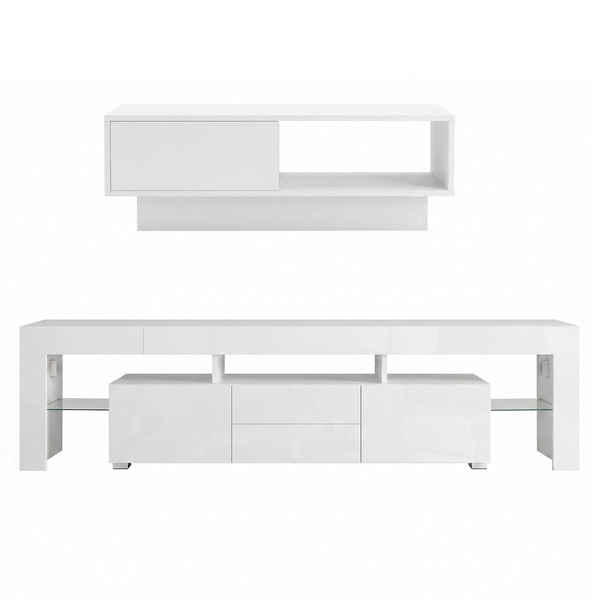 Artiss LED TV Unit & Coffee Table Set Storage Cabinet White FUR-TV-COF-LED-WH