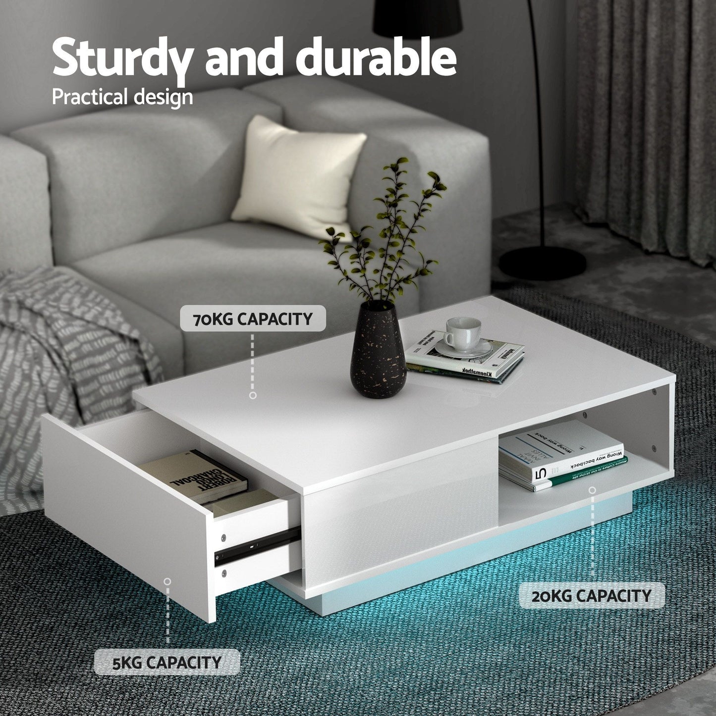 Artiss LED TV Unit & Coffee Table Set Storage Cabinet White FUR-TV-COF-LED-WH