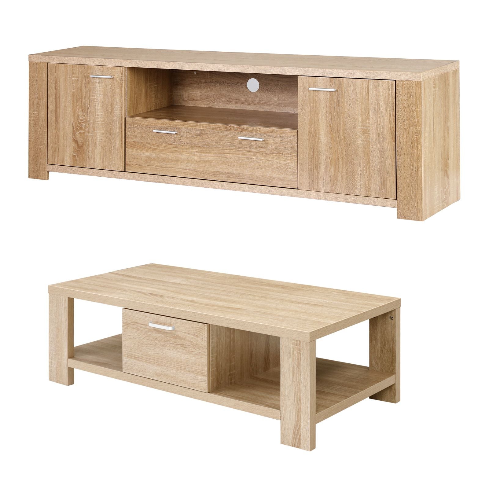 Artiss TV Unit & Coffee Table Set Storage Drawer Pine FUR-TV-COF02-WD