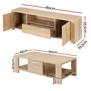 Artiss TV Unit & Coffee Table Set Storage Drawer Pine FUR-TV-COF02-WD