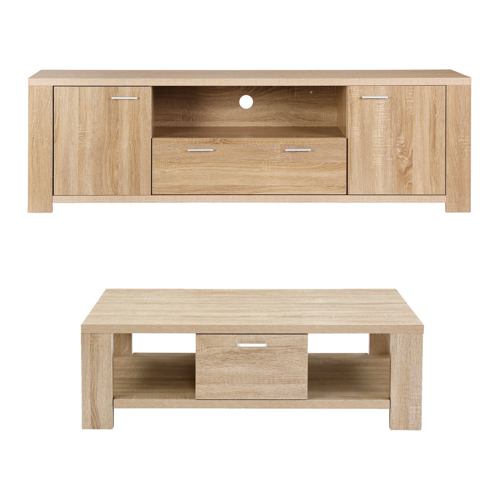 Artiss TV Unit & Coffee Table Set Storage Drawer Pine FUR-TV-COF02-WD