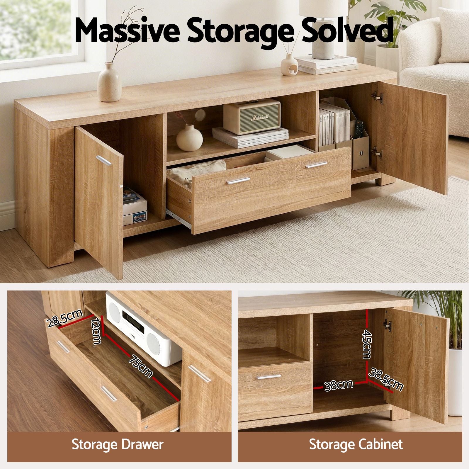 Artiss TV Unit & Coffee Table Set Storage Drawer Pine FUR-TV-COF02-WD