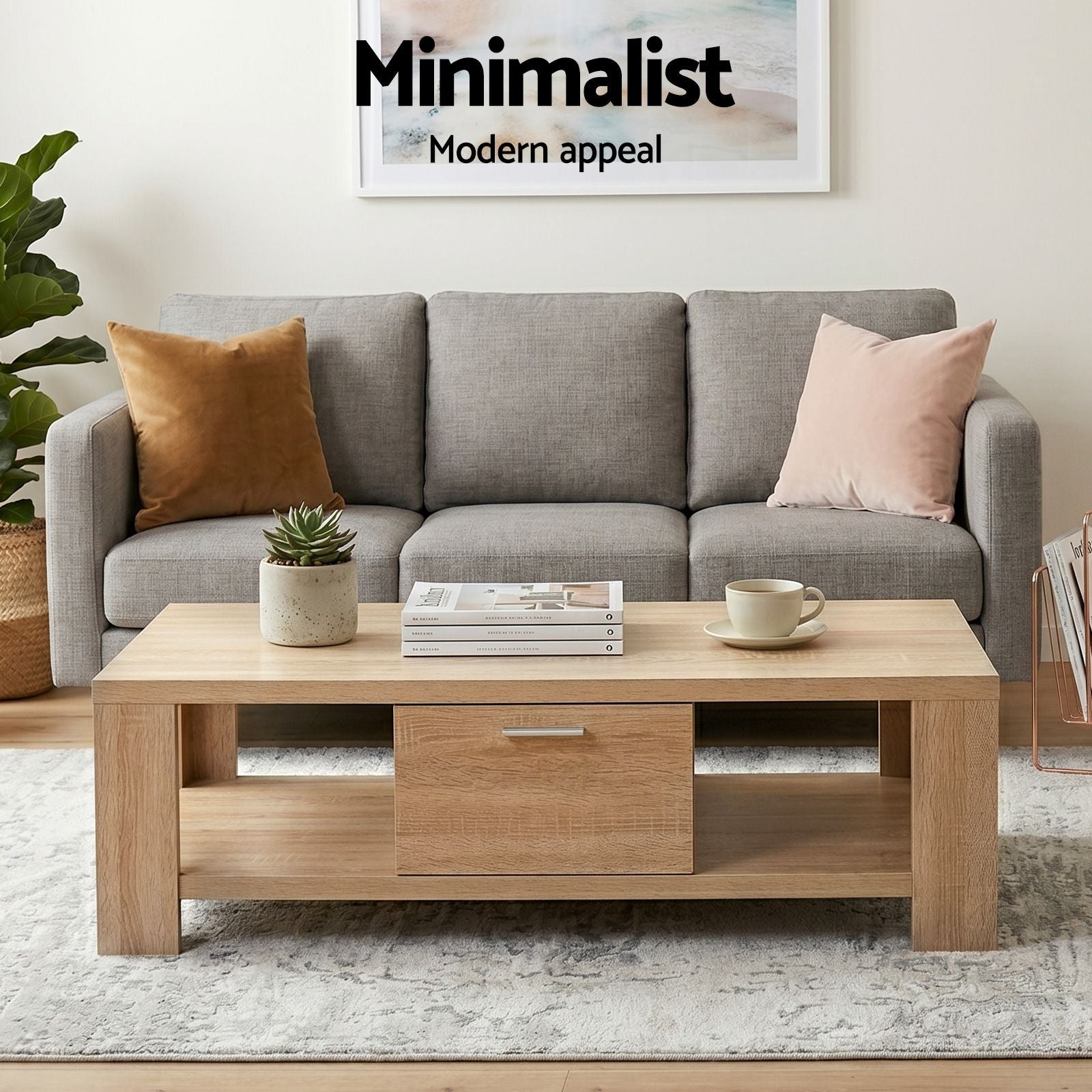 Artiss TV Unit & Coffee Table Set Storage Drawer Pine FUR-TV-COF02-WD