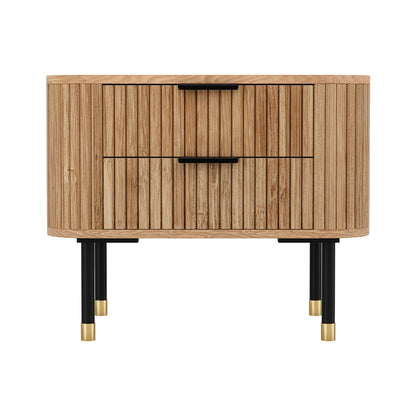 Artiss Bedside Table 2 Drawers Paulownia Wood Pine FUR-U-BS-02-WD