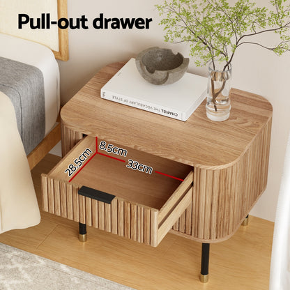 Artiss Bedside Table 2 Drawers Paulownia Wood Pine FUR-U-BS-02-WD