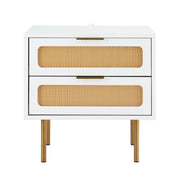 Artiss Rattan Bedside Table 2 Drawers Pine FUR-U-BS-03-RAT-WH